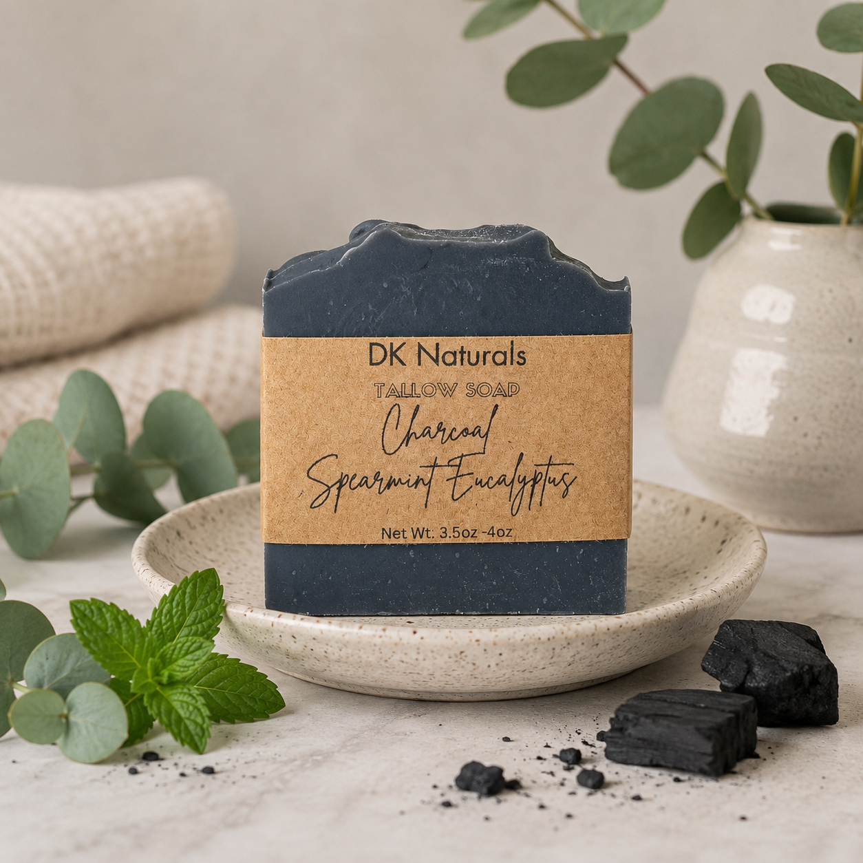 Charcoal Spearmint Eucalyptus Tallow Bar Soap